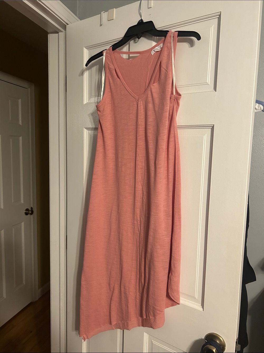 Exist Coral Sleeveless V-Neck Midi Dress. Somewhat sheer and asymmetrical.